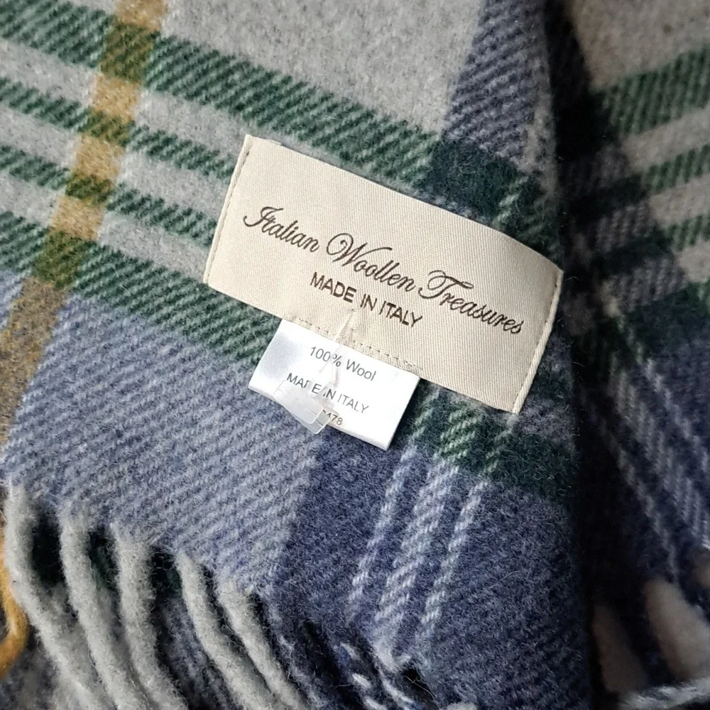 Italian Woolen Treasures Plaid Wool  Made In Italy Scarf with Fringe